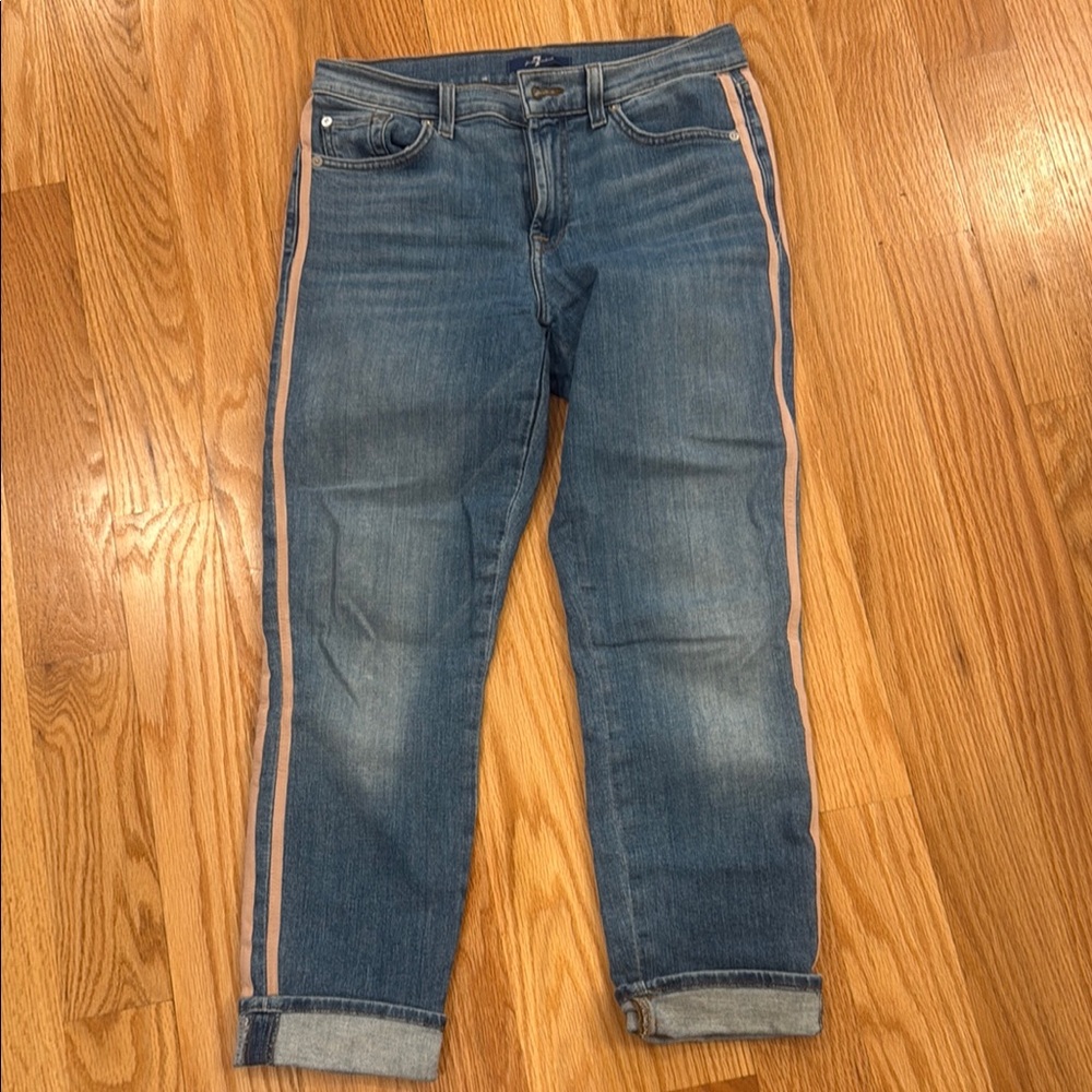 7 for all Mankind Blue ankle Jeans with Pink Stripe size 27